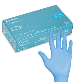 Rękawiczki jednorazowe nitrylowe diagnostyczne i ochronne Mercator rozmiar M niebieskie 100 szt