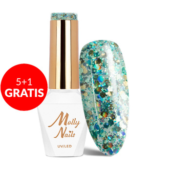 5+1gratis Lakier hybrydowy Molly Nails Crushed Diamonds Glammy Chic HEMA/Di-HEMA Free 8g Nr 537