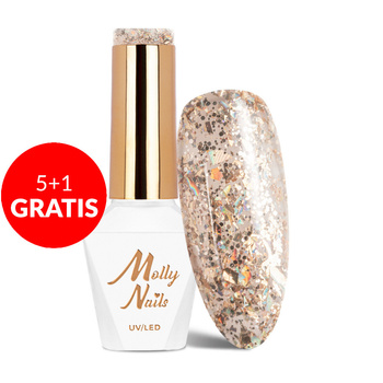 5+1gratis Lakier hybrydowy Molly Nails Crushed Diamonds Lady in Gold HEMA/Di-HEMA Free 8g Nr 535