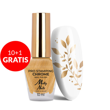 10+1gratis Lakier do stempli i stampingu Molly Nails PRO Stamping Chrome złoty gold 10ml