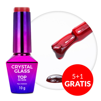 5+1gratis Kolorowy top bez przemywania top no wipe Crystal Glass Molly Nails Red HEMA/Di-HEMA Free 10g