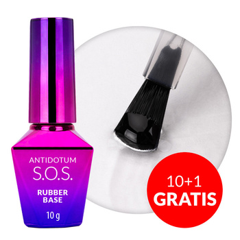 10+1gratis Baza kauczukowa elastyczne paznokcie manicure pedicure do mocowania ozdób S.O.S. Antidotum MollyLac Clear 10 g