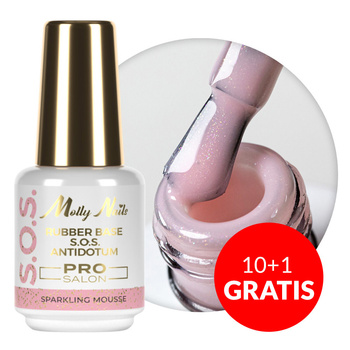 10+1gratis Baza kauczukowa elastyczne paznokcie do ozdób S.O.S. Antidotum Pro Salon Molly Nails Sparkling Mousse 15g