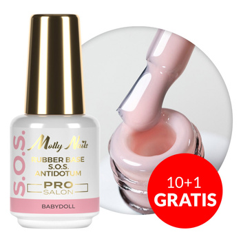 10+1gratis Baza kauczukowa elastyczne paznokcie do ozdób S.O.S. Antidotum Pro Salon Molly Nails Babydoll 15g