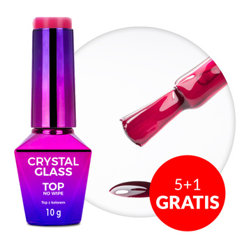 5+1gratis Kolorowy top bez przemywania top no wipe Crystal Glass Molly Nails Raspberry HEMA/Di-HEMA Free 10g