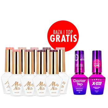 Zestaw 9 kolorów I'm Nudelover Molly Nails HEMA/Di-HEMA Free + baza i top GRATIS (X-Bond Base, Doctor Top)