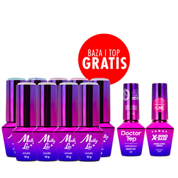 Zestaw 9 kolorów Mermaid Whispers MollyLac + baza i top GRATIS (X-Bond Base, Doctor Top)